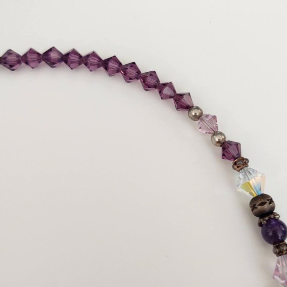 Purple and clear glass necklace with silver accents - Picture 12 of 12